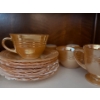 Image 3 :  vintage Anchor Hocking Fire-King Peach Lustre  6 tea cups with matching plates and cream and sugar.