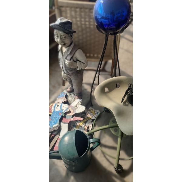Gazing Ball 42 T, Resin Man Statue 34 T, Tractor Seat Stool 21 T, Chair 23 W, 30 D, 29 T and More!