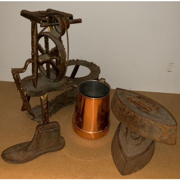 Antique Irons w/ Copper Mug & More