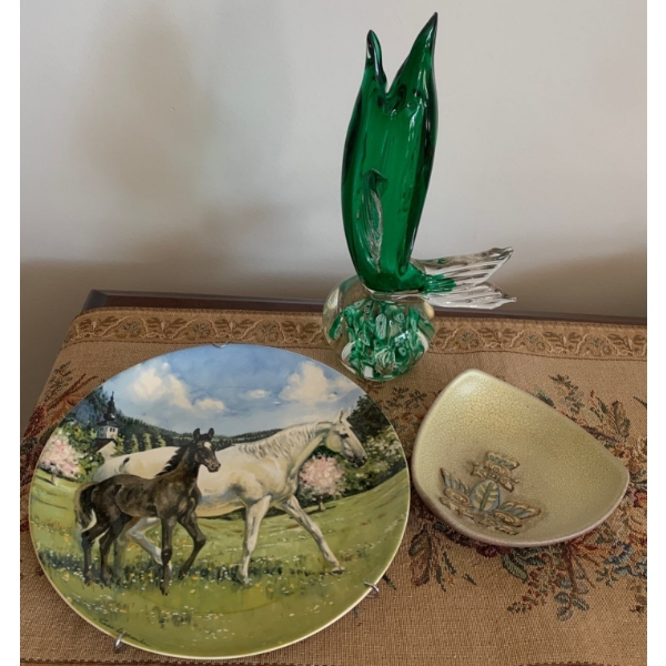 Spode & West Coast Indian Design Decorative Plates w/ Crystal Dolphin Vase 8T