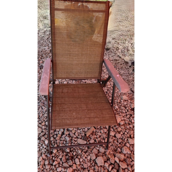 Four Outdoor Patio Chairs 21 W, 22 D, 38 T and Two Footstools 19 W, 21 D, 15 T