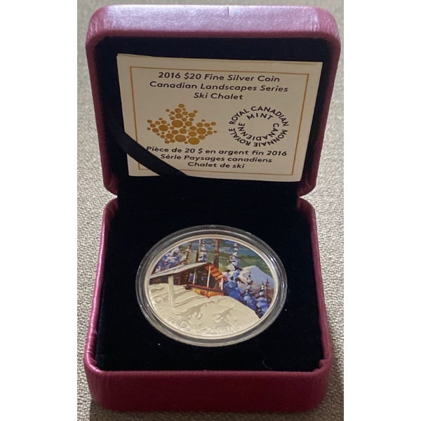2016 $20 Ski Chalet Fine Silver Coin 31.83 Grams
