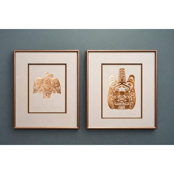 Two indigenous pieces of art 11”x 13”Bill Reid 