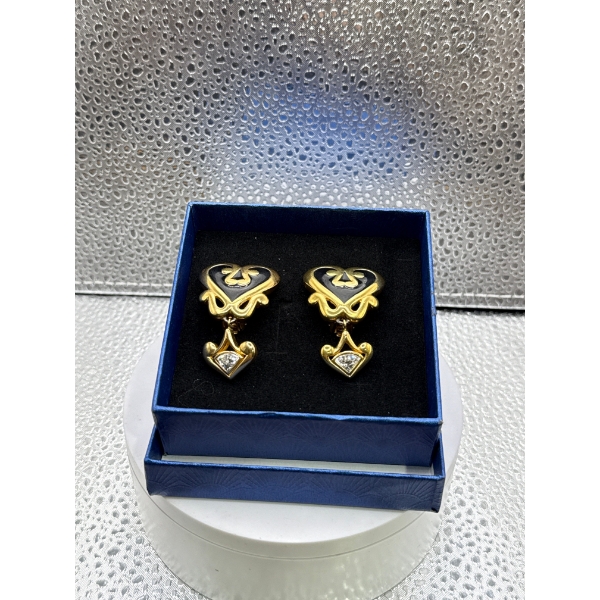 Christian Dior Clip-on Earrings, Gold Plated with Black Accents