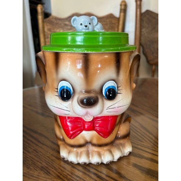 7" "Kitsch Style" Big Eye Kitty Cat Tiger Cub & Mouse Cookie Jar