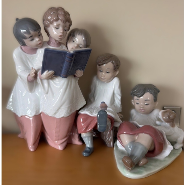 LLadro Figurines: Choir 8 T, Sitting Boy 5.5 T, Boy w/ Dog 3.5 T 