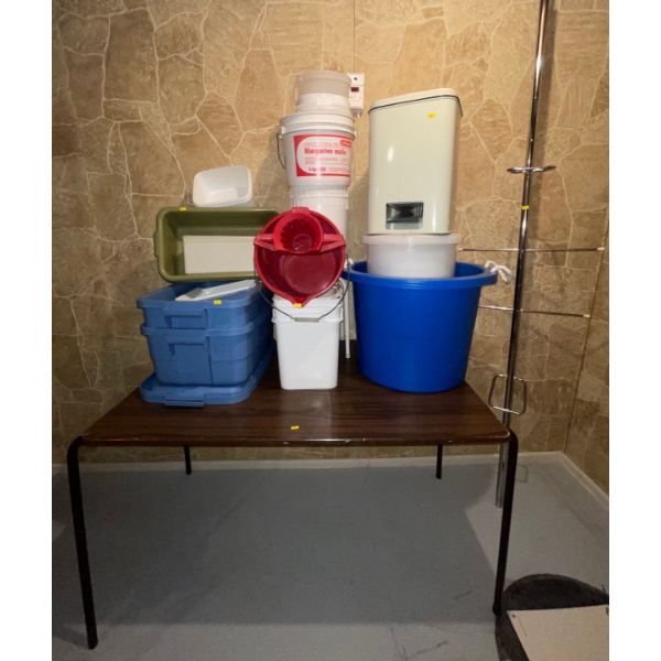 Utility Table w/ Assorted Totes & Storage Vessels 72W 