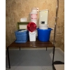 Image 1 : Utility Table w/ Assorted Totes & Storage Vessels 72W 