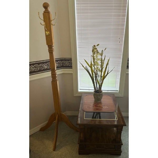 Home Necessities - Oak Coat Tree 60T w/ 2 Tiered End Table & More