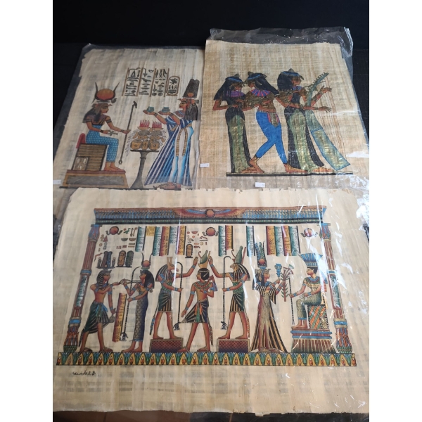 Reproduction Egyptian Papyrus Paintings: Two 17 X 25 and 25 X 17