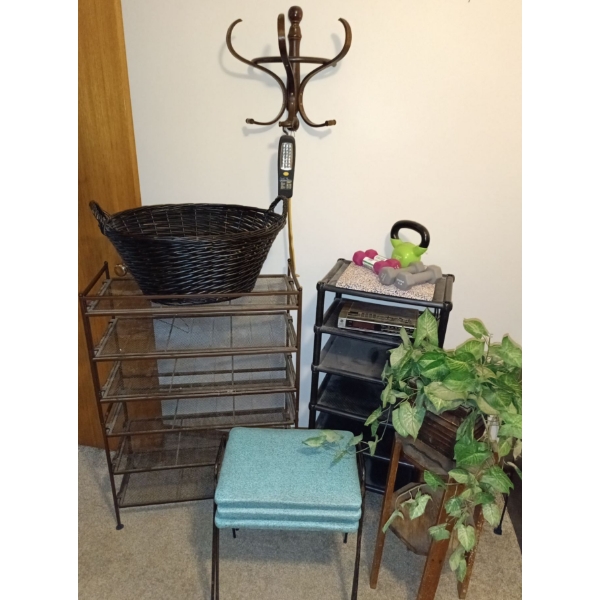 Collection Of Home Decor  Stacking Stools, Shoe Racks, Basket & Wicker Laundry Hamper