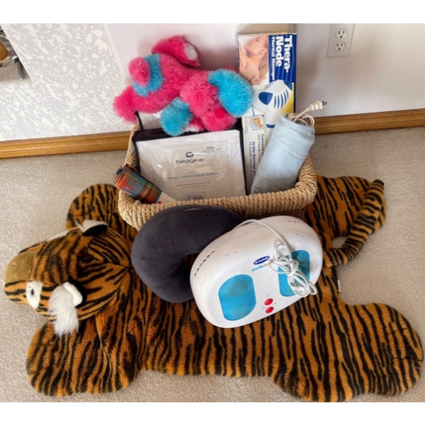 Self Care Pack - Massager Hot Water Bottle Plush Tiger Rug & More