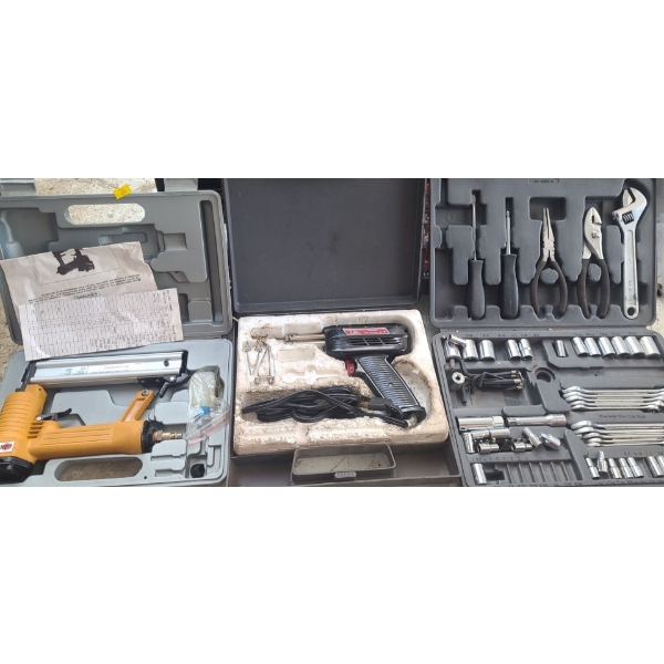  Canwood Nailer, Weller Soldering Gun, Hand Tools, and Cooling System Tester, Hydraulic Jack