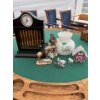 Image 1 : Chime Clock 14"H With Vintage Lamp Glass & Farm Pottery 