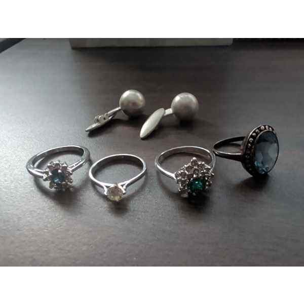 Stamped 835 Silver Cuff Links w/ Ladies Ring Collection 9.69g
