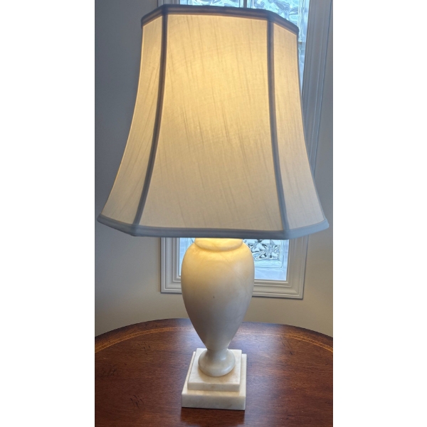 Vintage Alabaster Urn Table Lamp w/ Fabric Octagonal Shade 30"Tall
