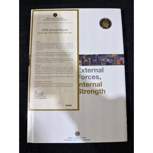 2006 Annual Report Gold Plated 50 Cent Coin 92.5% Silver 9.3 Grams