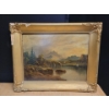Image 1 : Antique Oil on Board Waterscape with Damaged Frame 20x18 inches