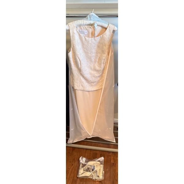 David's Bridal Gown Size 12 w/ Shoes Size 6 & Lovely Cream Clutch 