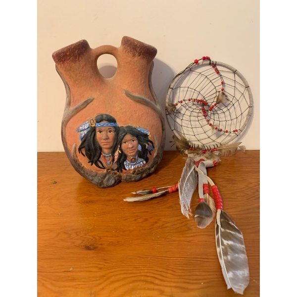 Tribal Decor Lot, Pottery, Dreamcatcher, Handmade Bag