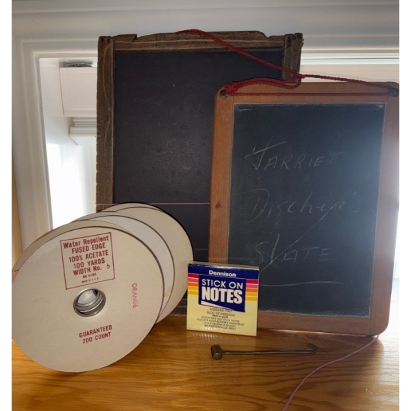 Antique Chalkboards 10T w/ Stick On Note Pad & Vintage Ribbon Reels 