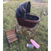 Image 1 : Collectible Doll Accessories - Antique Pram w/ Iron & Wood Outdoor Seat 9T & More