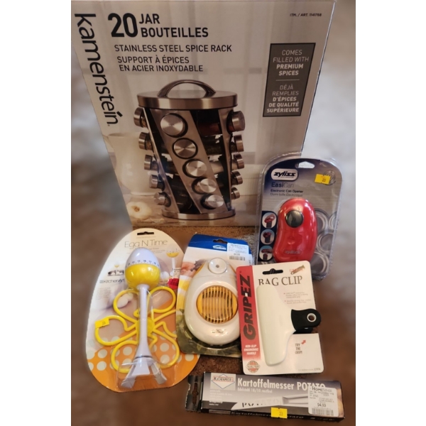 Kamenstein 20 Jar Steel Spice Rack, Egg Timer and Slicer, Can Opener and More! (All New Packaging)