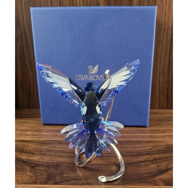 Swarovski Crystal Hummingbird Figurine with Floral Accent and Metal Stand