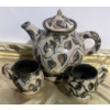 Image 1 : Hand-Painted Ceramic Tea Set with Leaf Motif, Three-Piece