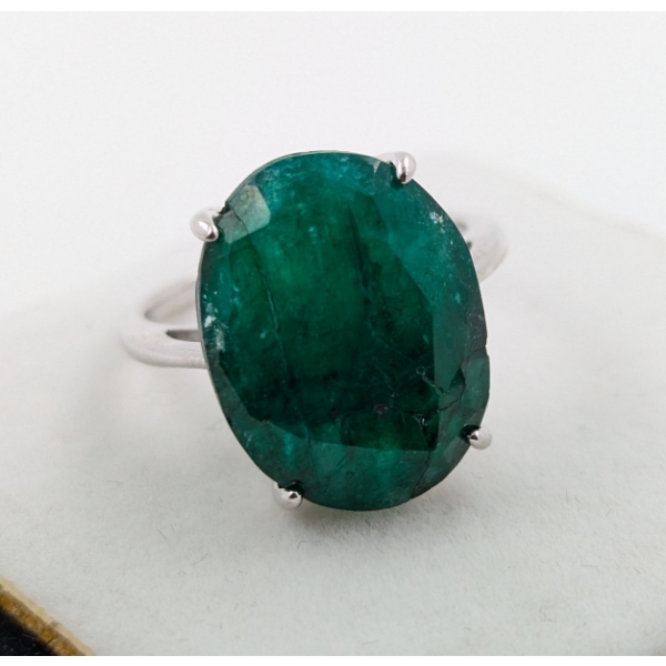 13.8 ct Certified Silver Emerald gemstone Ring ($11,780 Appraisal)