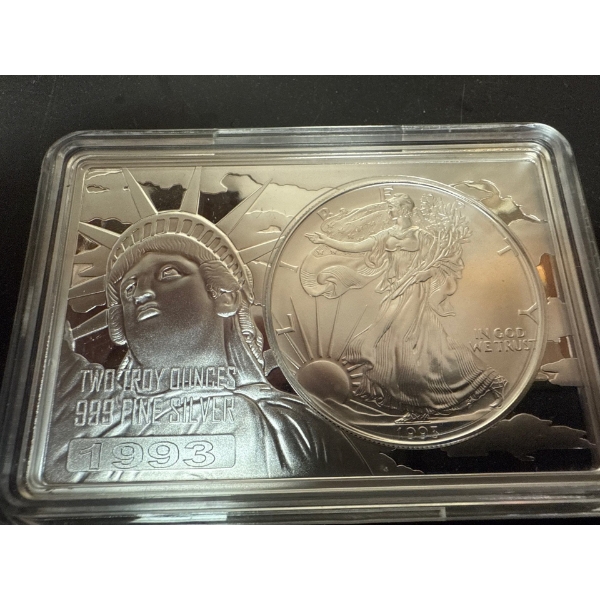 1993 3 Troy Ounce USA Special Limited Anniversary Coin & Bar United States Mint 5000 Mintage