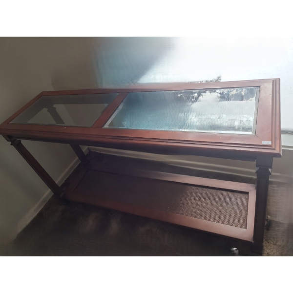 Wood Console Table with Glass Top 51 W, 16 D, 28 T