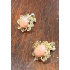 Image 5 : Vintage Bond Boyd Sterling Earrings, Gold Plated, w/ Clip On Earring Pair w/ Pink Colored Stone