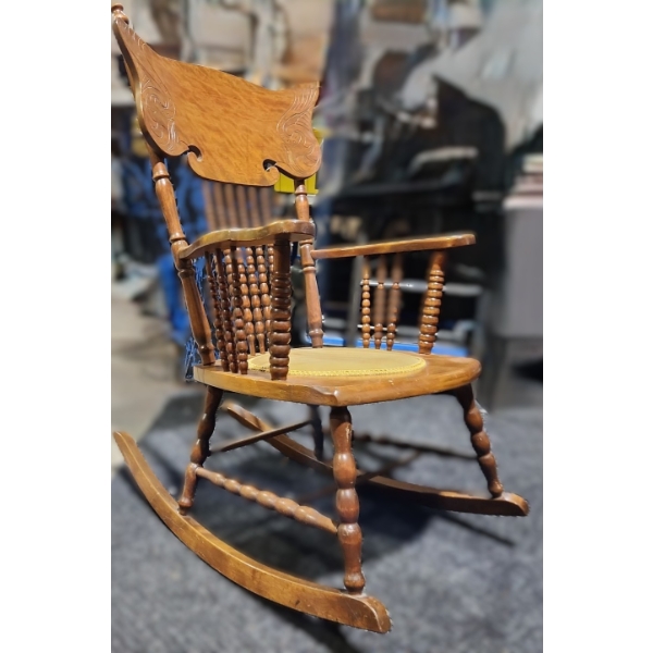 Wooden Rocking Chair w/ Design: Seat 18 D, Rocker 30 D, 38.5 T