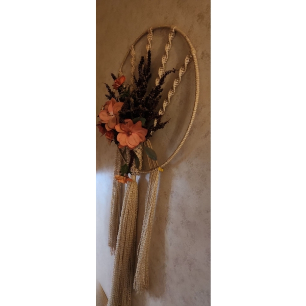 Two Macrame Wall Decor 24" Diameter, 60 T, Tension Rod w/ Hooks, Two Metal Pot Hangers  