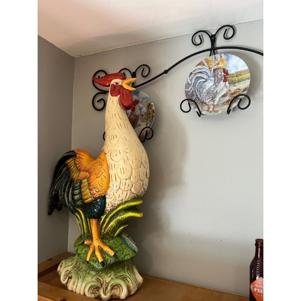 Rooster with Green Yellow and white with collectors plated and holder
