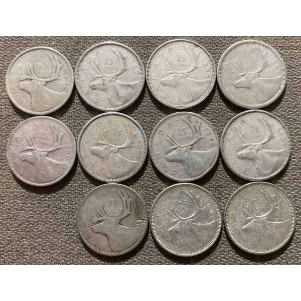 Canadian 25-cent Pieces 80% Silver 64.13 Grams