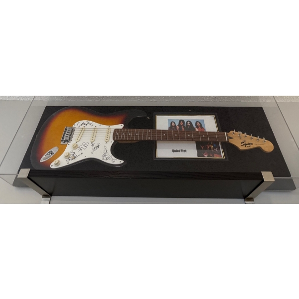 Framed & Signed Squier Stratocaster Electric Guitar Autographed By Quiet Riot Heavy Metal Band-Album