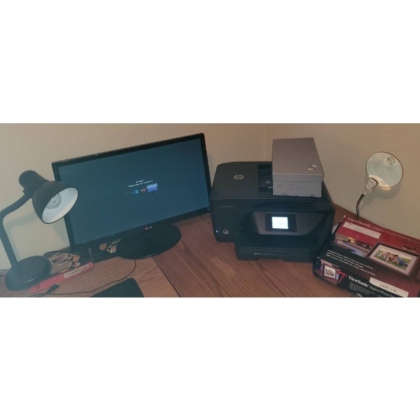 HP OfficeJet 6962 Printer with a LG Flatron Monitor and ViewSonic 7 Inch Digital Photo Frame