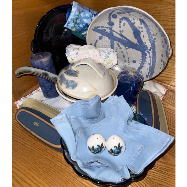 Handmade Stonewear Pottery Collection w/ Blue Kitchen Charms & More