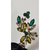 Image 3 : Three Vintage Green Gold-Tone Rhinestone Brooches with Green and Clear Stones