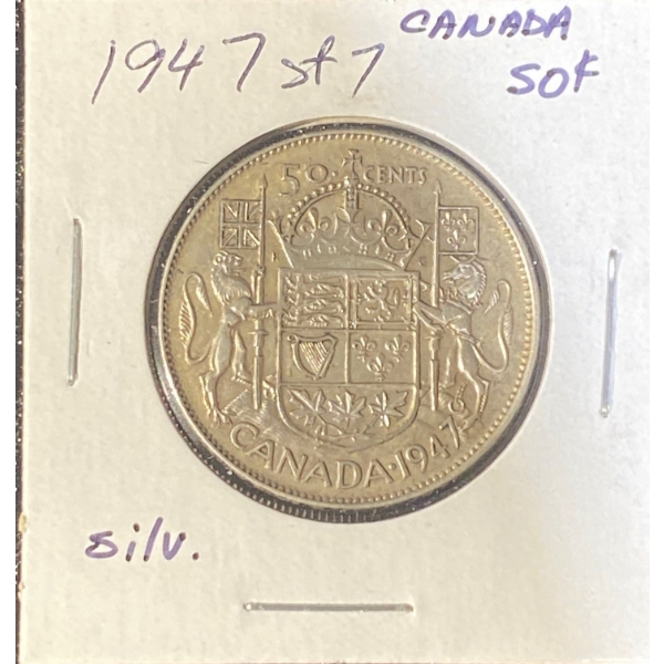 1947 Canadian 50 Cent Coin 92.5% Silver 11.62 Grams