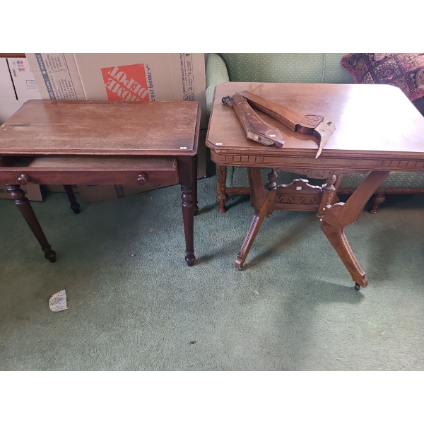Wooden Side Tables- with Drawer 31 L, 26 T, 18 W and Wheeled, Leg Broken Included 32 L, 28 T, 22 W