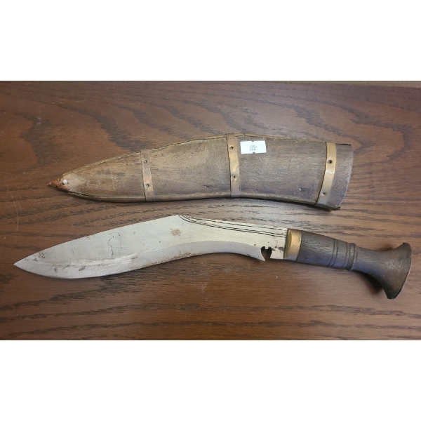Knife 13" Total Length From Blade Tip to End of Handle, w/ Wooden Sheath