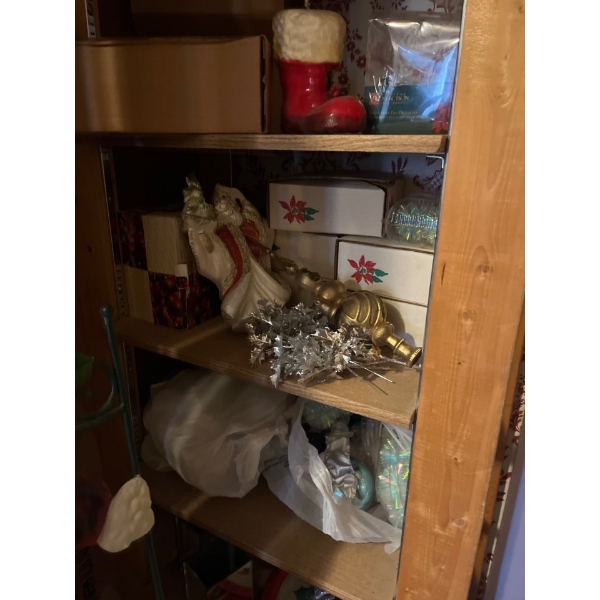  large shelf with vintage Christmas decorations