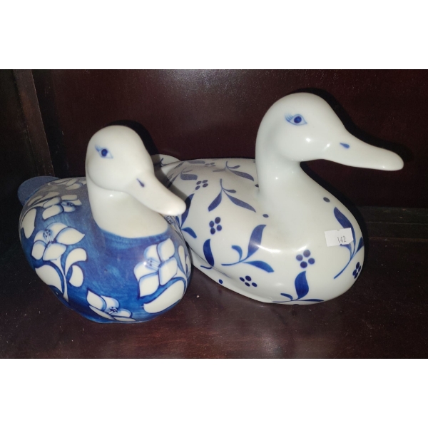 Blue and White Decorative Ducks- Tallest: 11 W, 8 T