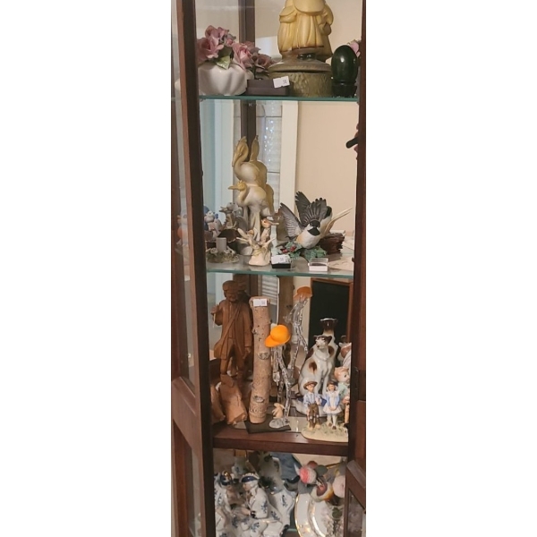 Decor in Cabinet: Music Box Raincoats 7 T, Crane 8 T, Figure in Orange Hat 9.5 and More!