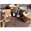 Image 2 : Three matching tight woven, wicker bowls, two vintage sideclocks telephone & a wooden bowl holder
