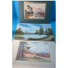 Image 1 : Vintage Watercolor Collection Unsigned w/ W. Marshall Signed Chalk/Oil on Board 