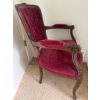 Image 2 : Red Velvet Upholstered Armchair with Carved Wooden Frame